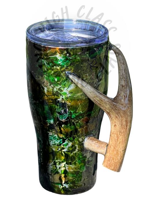 Camo Tumbler with Deer Antler Handle