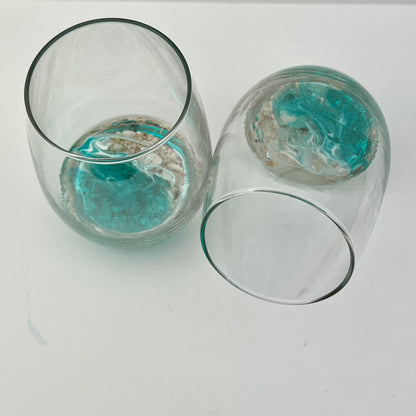 Tilted Ocean Scape Stemless Wine Glasses